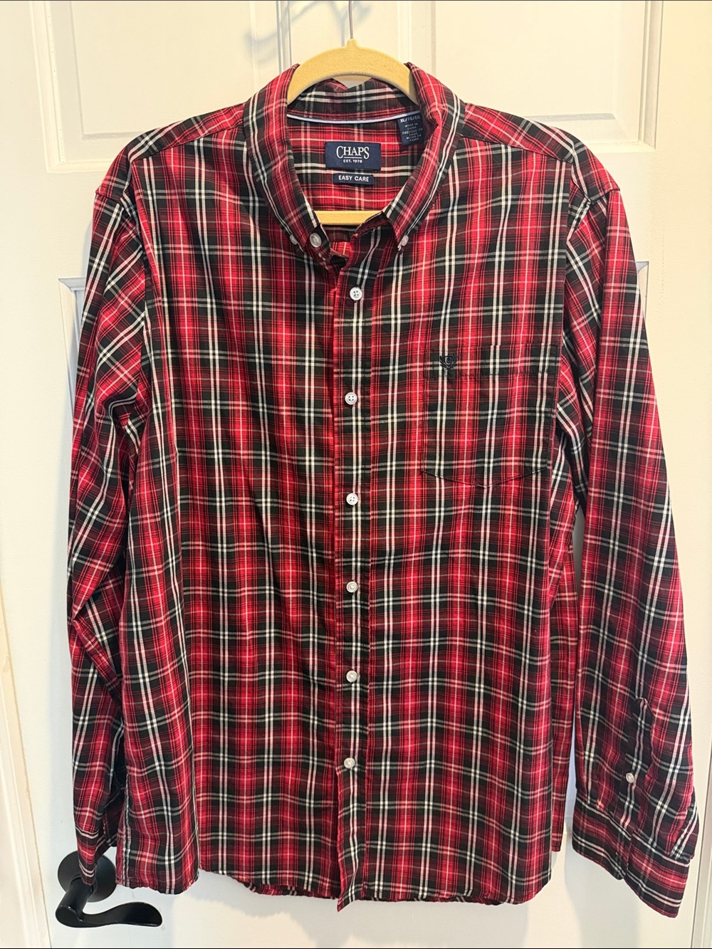 Chaps Red and Black Plaid Button-Down Shirt